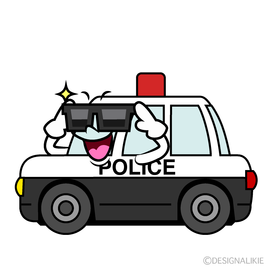 かわいいサングラスの警察パトカーイラスト