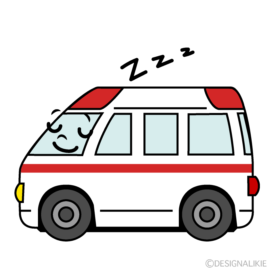 かわいい寝る救急車イラスト