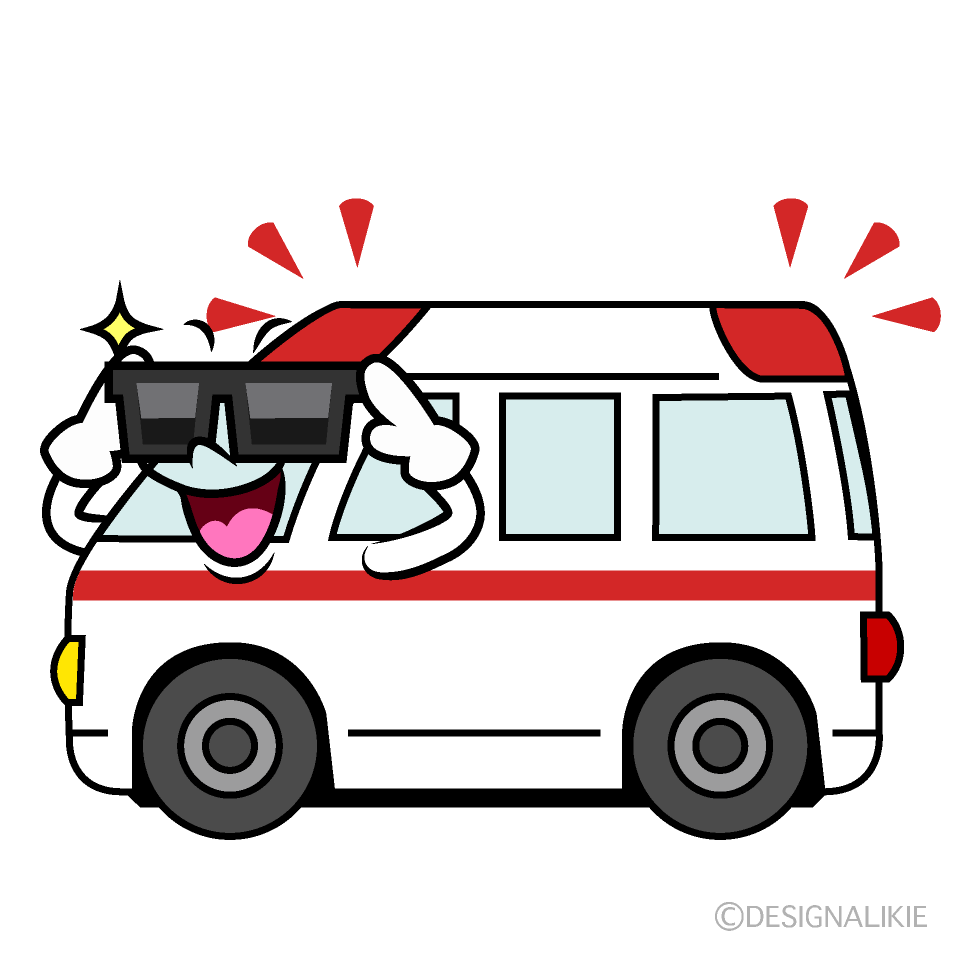 かわいいサングラスの救急車イラスト