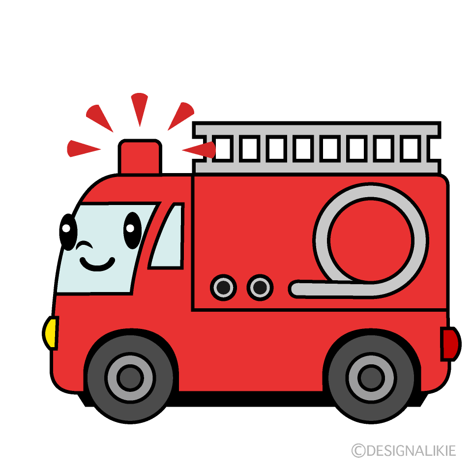 かわいい消防車（横）イラスト