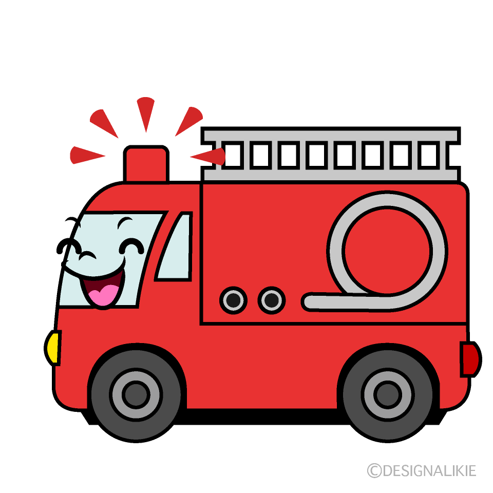 かわいい笑顔の消防車（横）イラスト