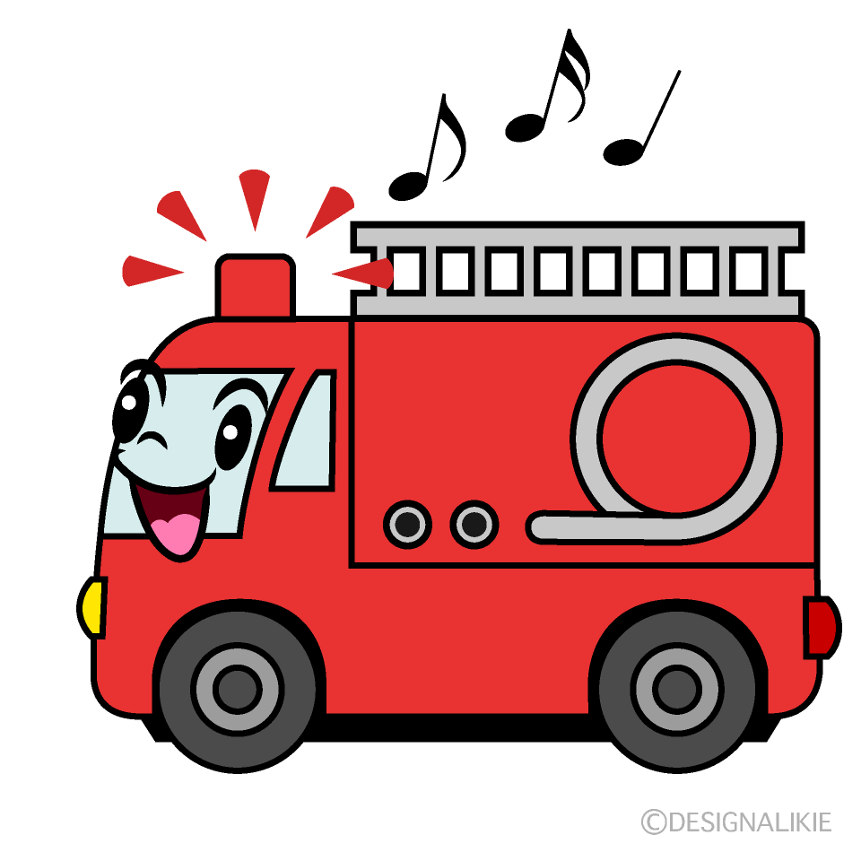 かわいい歌う消防車（横）イラスト