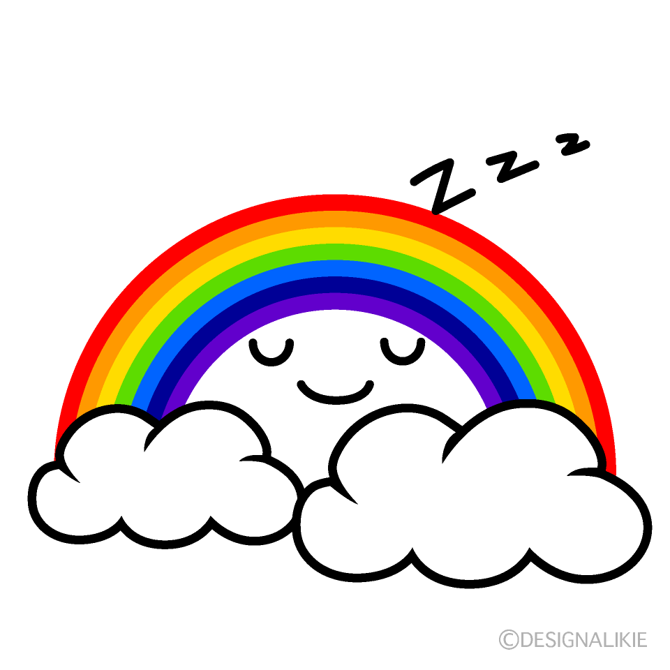 かわいい寝る虹のイラスト素材 Illustcute