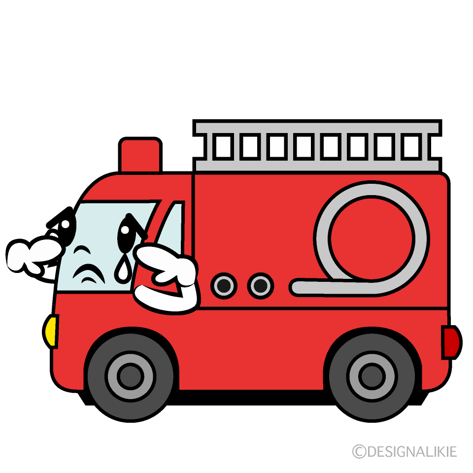 かわいい悲しい消防車（横）イラスト