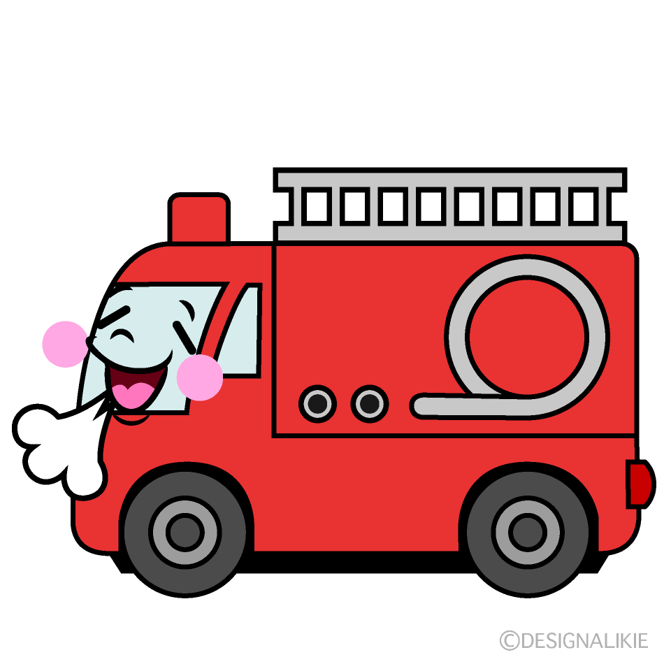 かわいいほっとする消防車（横）イラスト