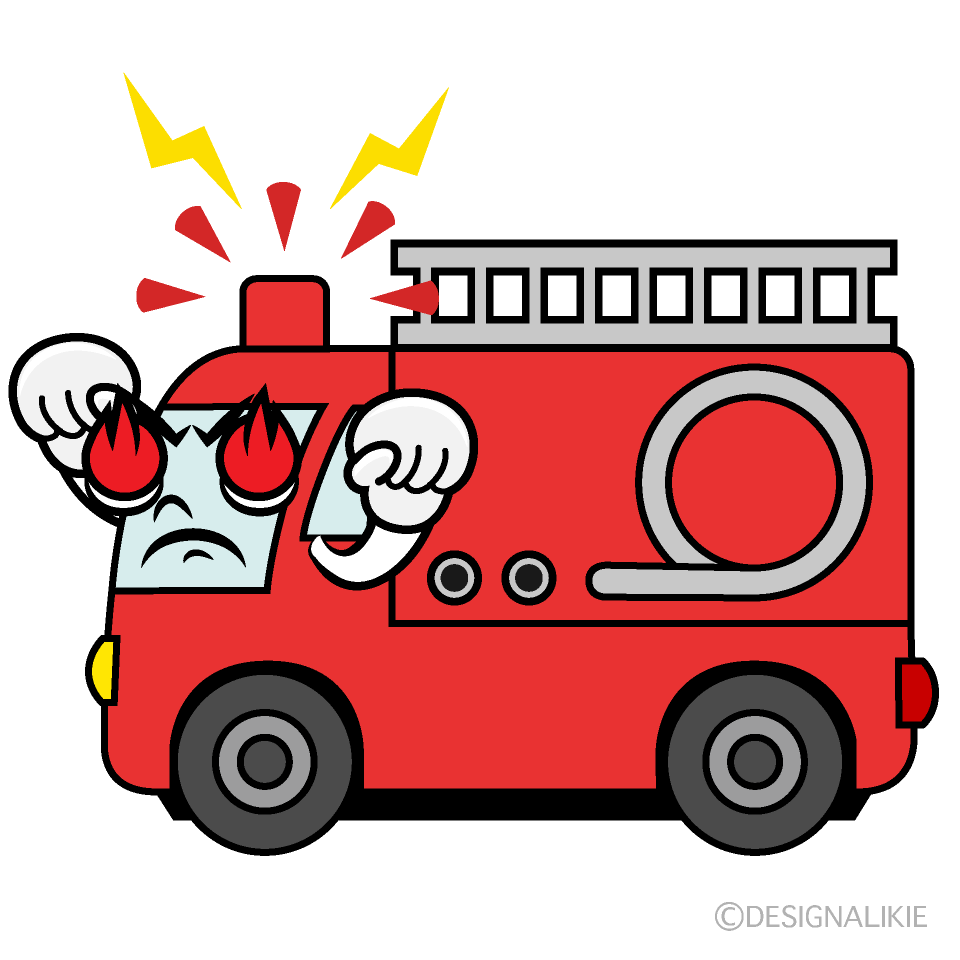 かわいい熱意の消防車（横）イラスト