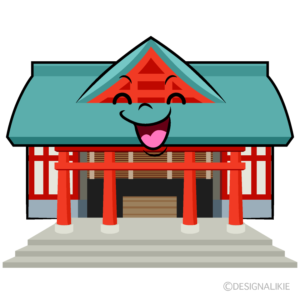 かわいい笑顔の神社イラスト