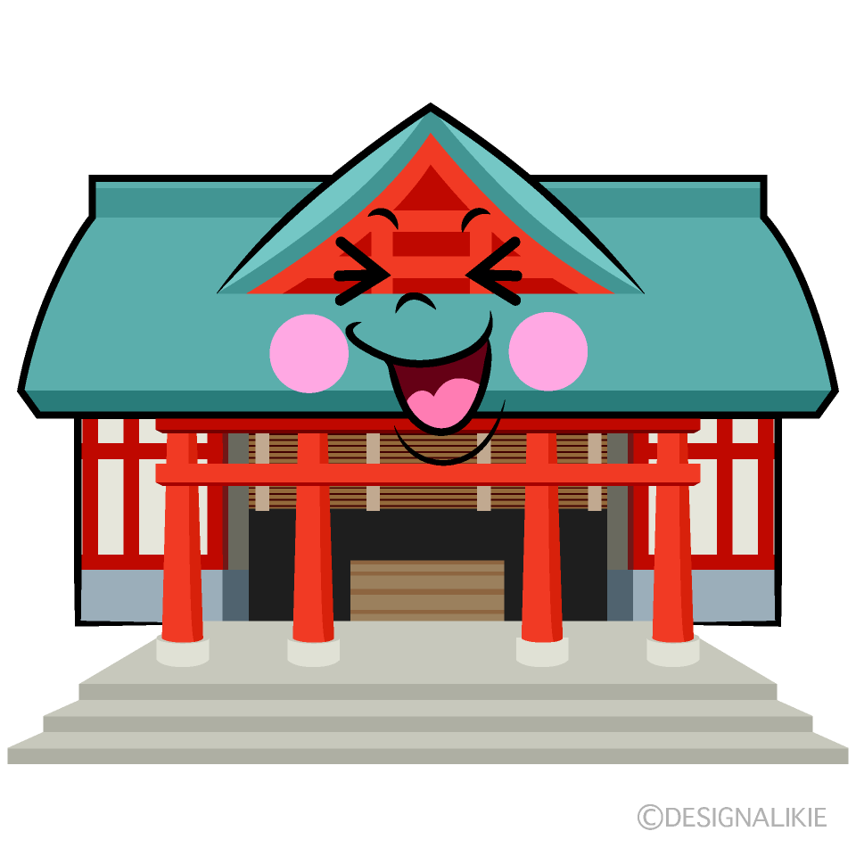 かわいい笑う神社イラスト