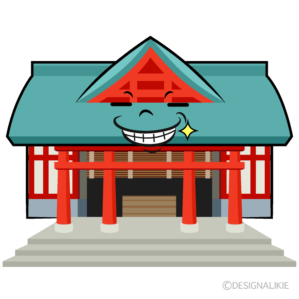 かわいいニヤリとする神社イラスト