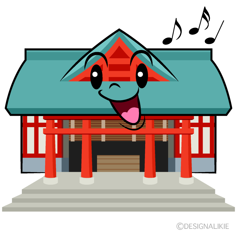 かわいい歌う神社イラスト