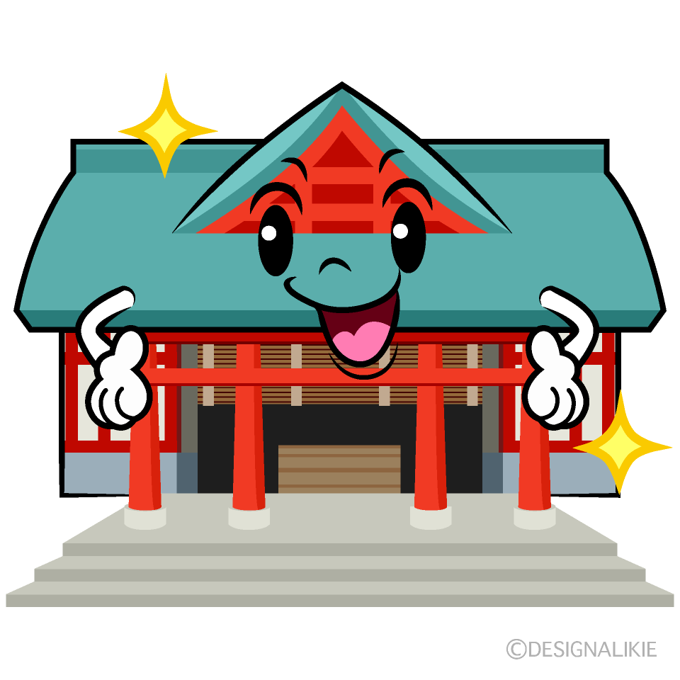 かわいいポーズする神社イラスト