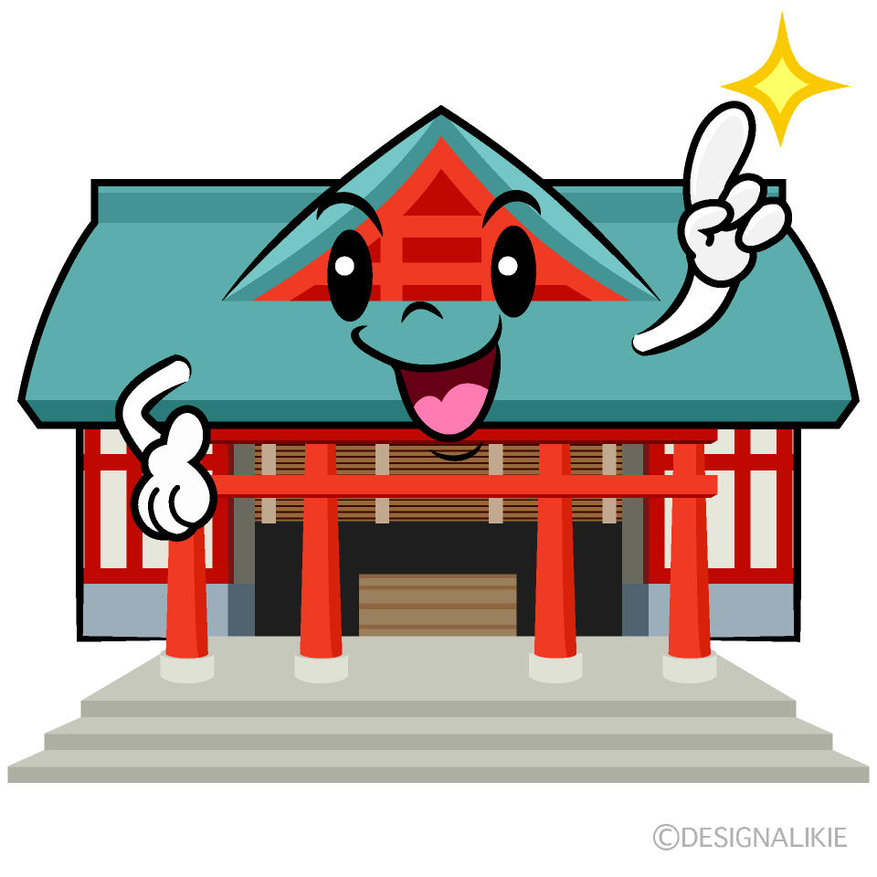 かわいい指差しする神社イラスト