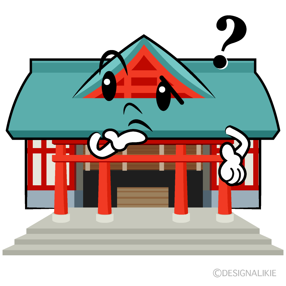 かわいい考える神社イラスト