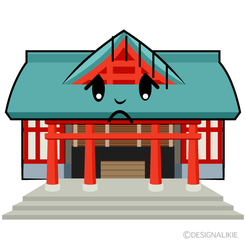 かわいいお辞儀する神社イラスト