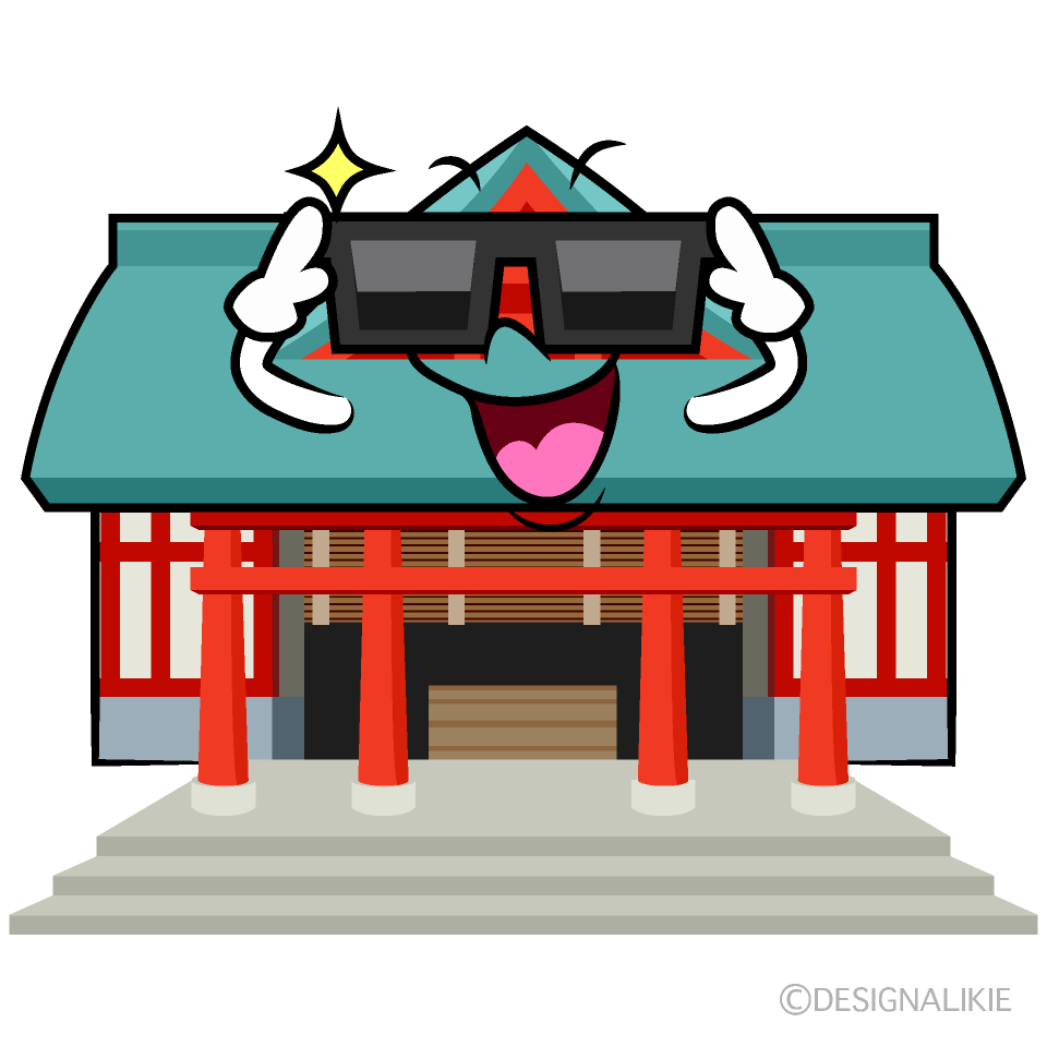 かわいいサングラスの神社イラスト