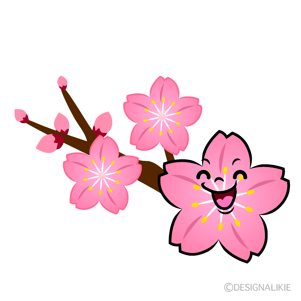 かわいい笑顔の桜の枝イラスト