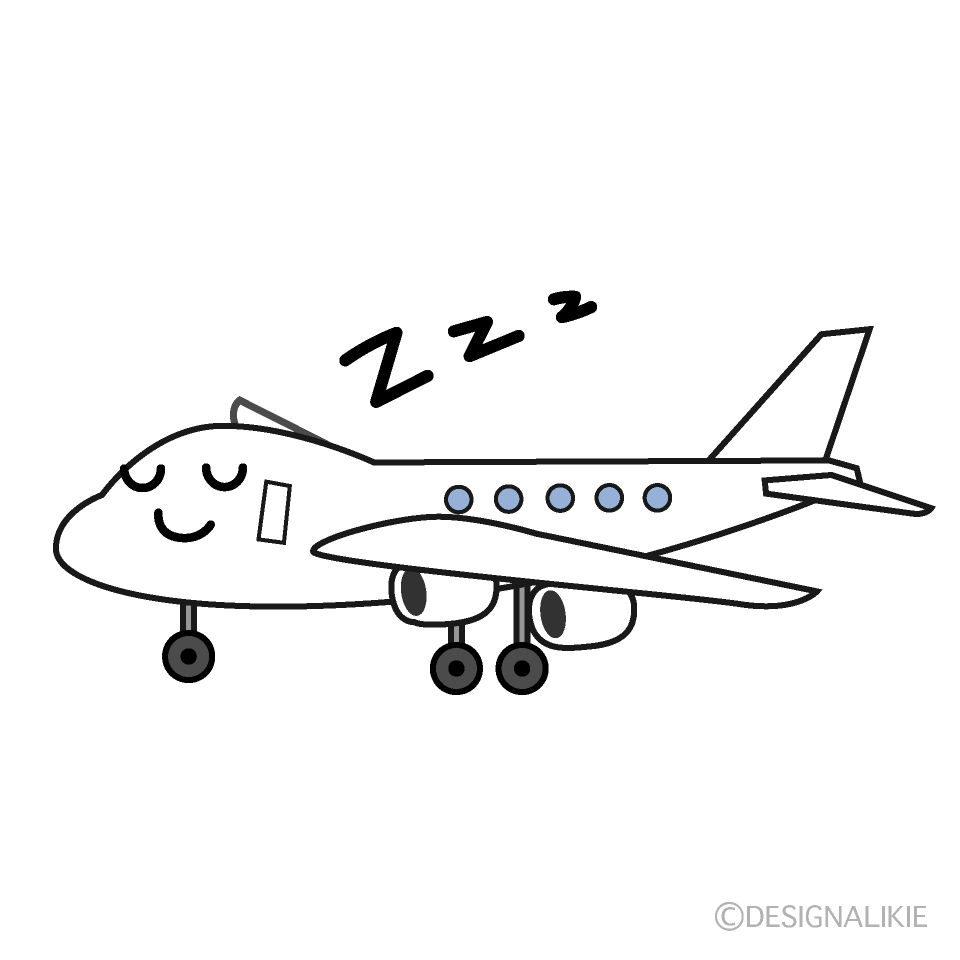 かわいい寝る飛行機のイラスト素材 Illustcute
