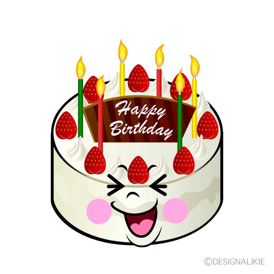 かわいい笑う誕生日ケーキイラスト