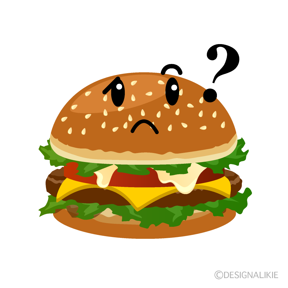 かわいい考えるハンバーガーのイラスト素材 Illustcute