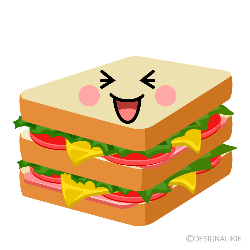 可愛い笑うサンドイッチのフリーイラスト素材 Illustcute