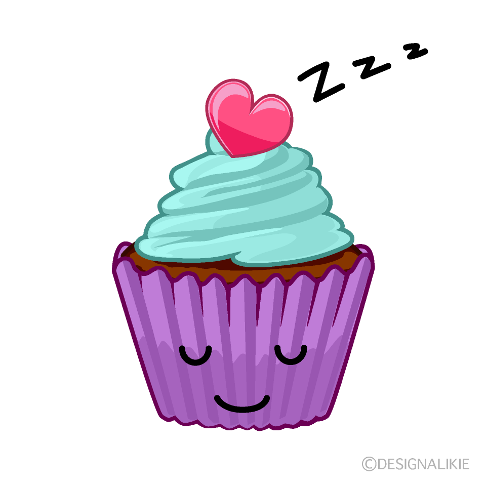 かわいい寝るカップケーキのイラスト素材 Illustcute