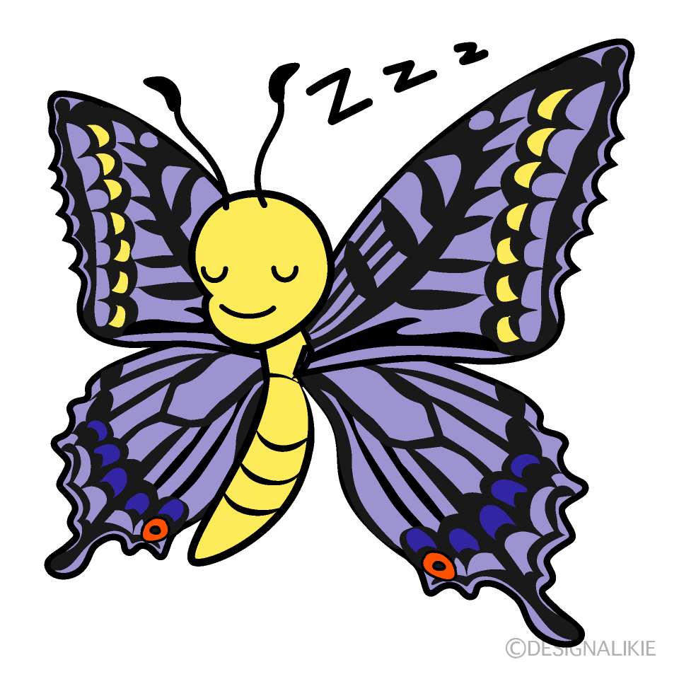 かわいい寝る蝶々のイラスト素材 Illustcute