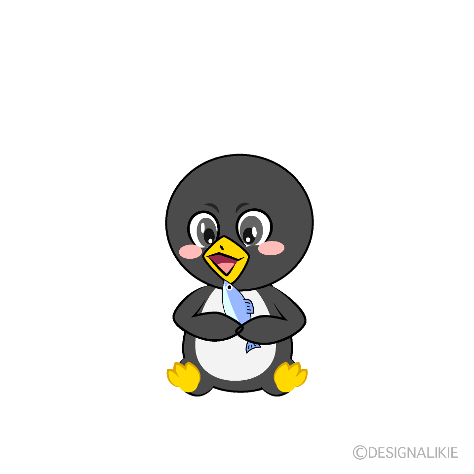 かわいい食べるペンギンのイラスト素材 Illustcute