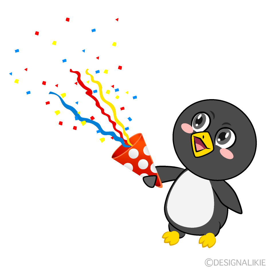 かわいいお祝いするペンギンのイラスト素材 Illustcute