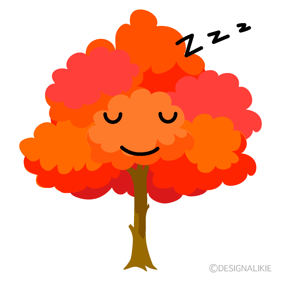 かわいい寝るモミジ木イラスト