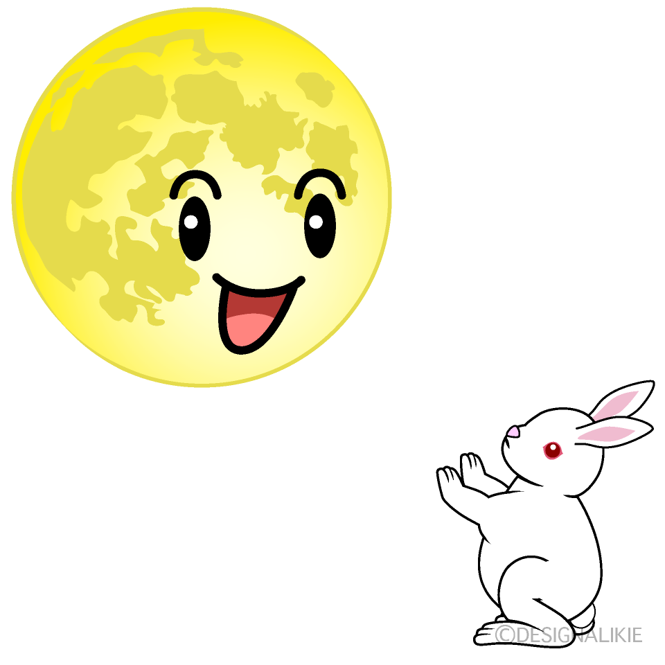 かわいい満月とウサギのイラスト素材 Illustcute
