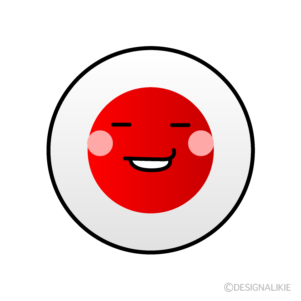 かわいいニヤリと笑う日本国旗（丸型）イラスト