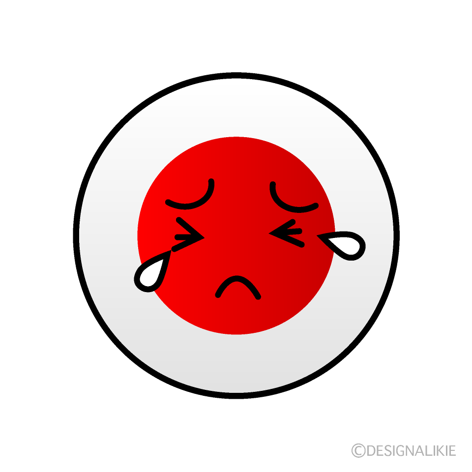 かわいい泣く日本国旗（丸型）イラスト