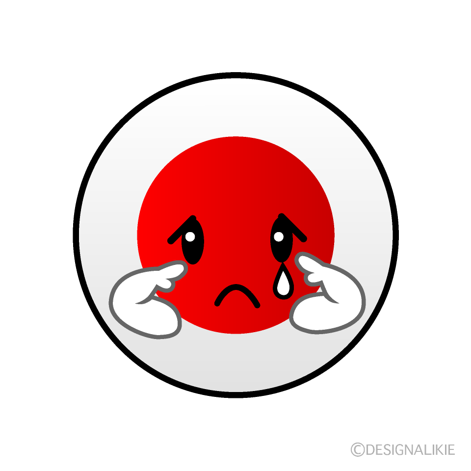 かわいい悲しい日本国旗（丸型）イラスト