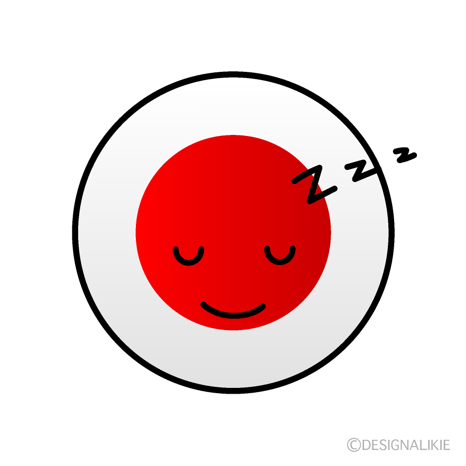 かわいい寝る日本国旗（丸型）イラスト
