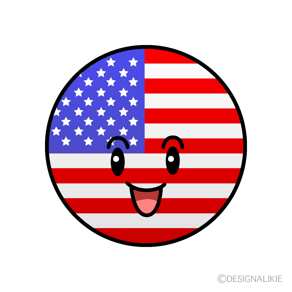 かわいい笑顔のアメリカ国旗（丸型）イラスト