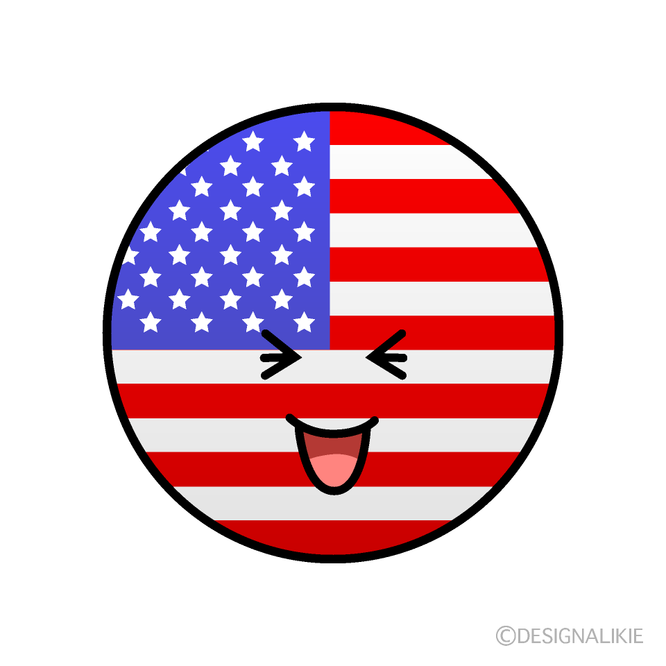 かわいい笑うアメリカ国旗（丸型）イラスト