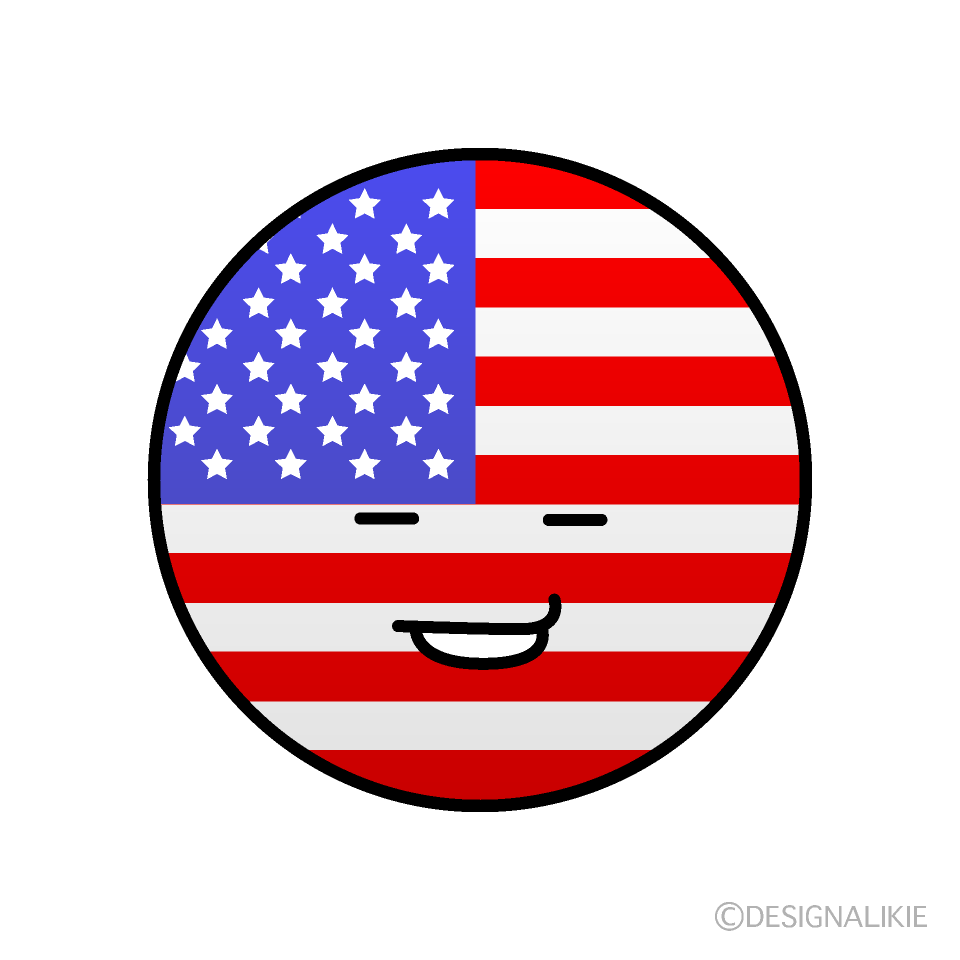 かわいいニヤリと笑うアメリカ国旗（丸型）イラスト