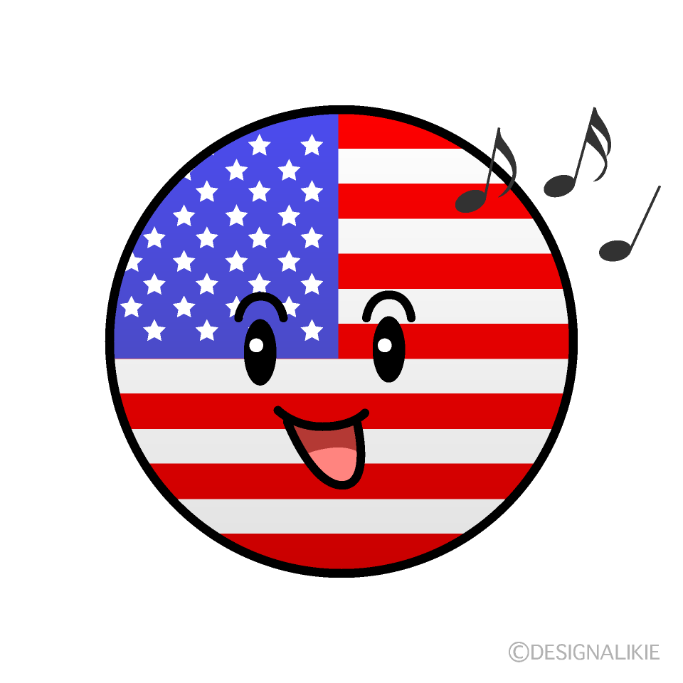 かわいい歌うアメリカ国旗（丸型）イラスト