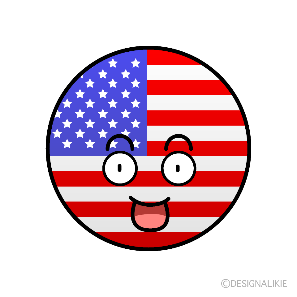 かわいい驚くアメリカ国旗（丸型）イラスト