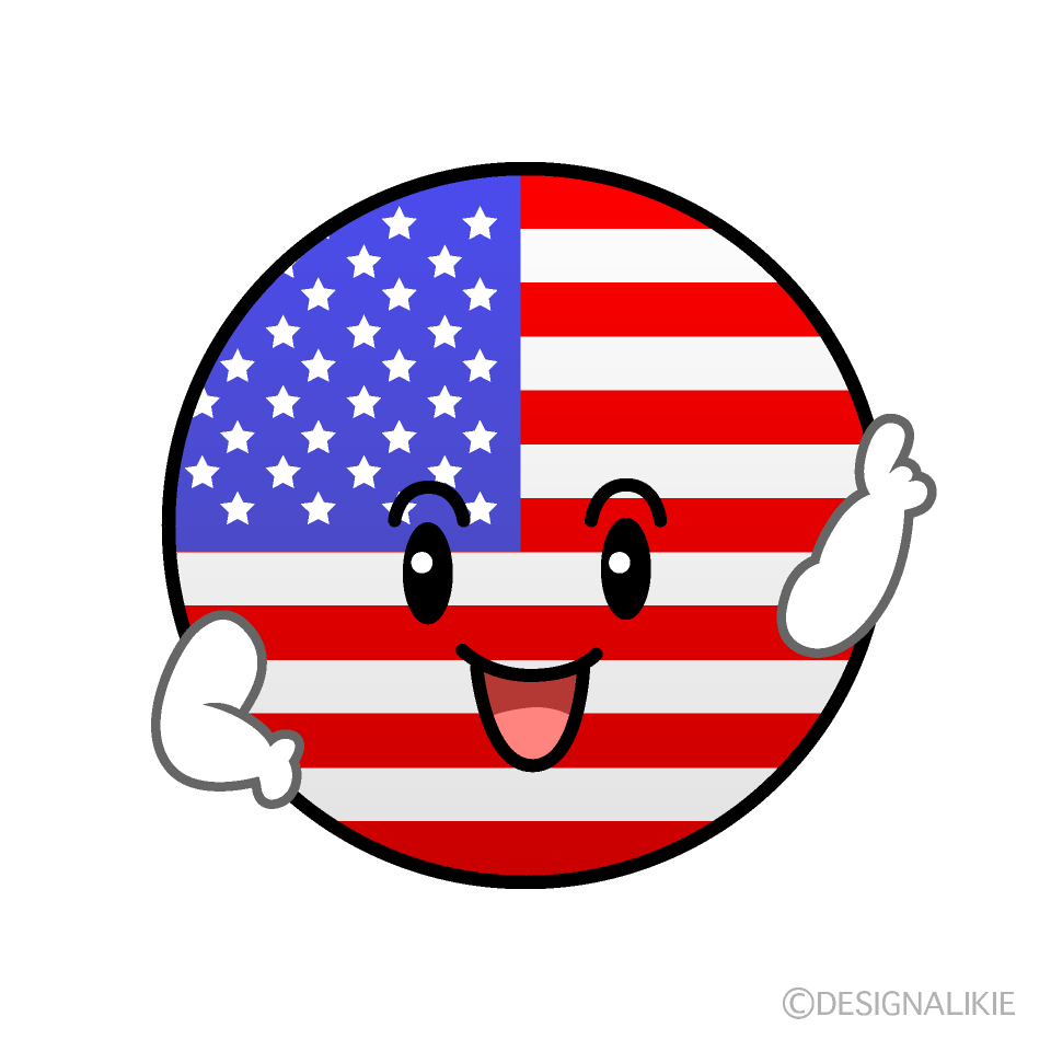 かわいい指差しアメリカ国旗（丸型）イラスト