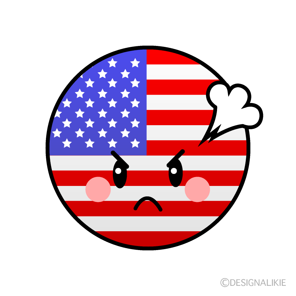 かわいい怒るアメリカ国旗（丸型）イラスト
