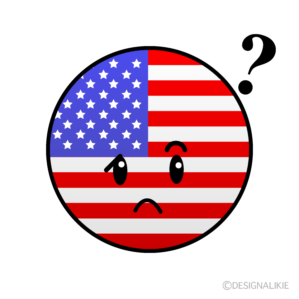 かわいい考えるアメリカ国旗（丸型）イラスト