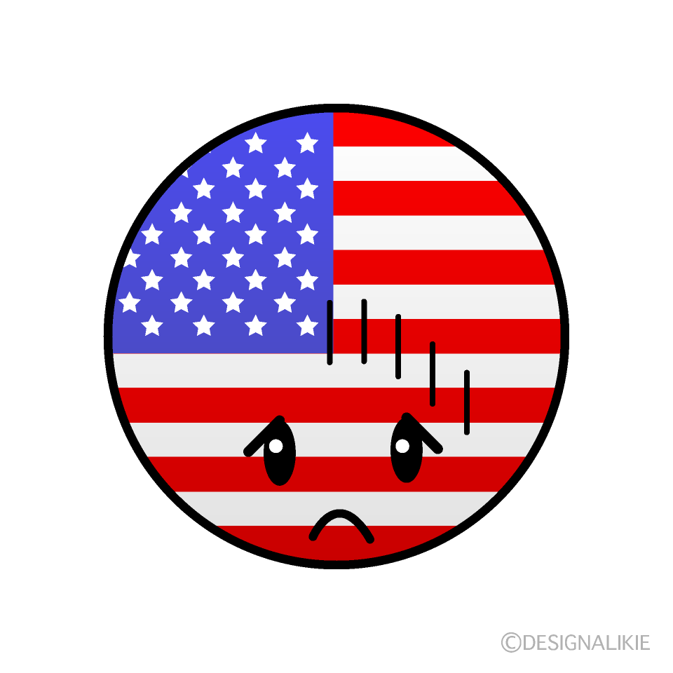 かわいい落ち込むアメリカ国旗（丸型）イラスト