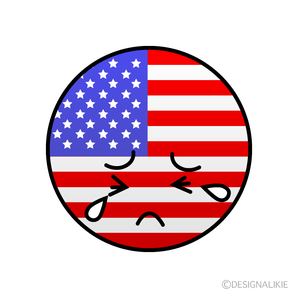 かわいい泣くアメリカ国旗（丸型）イラスト