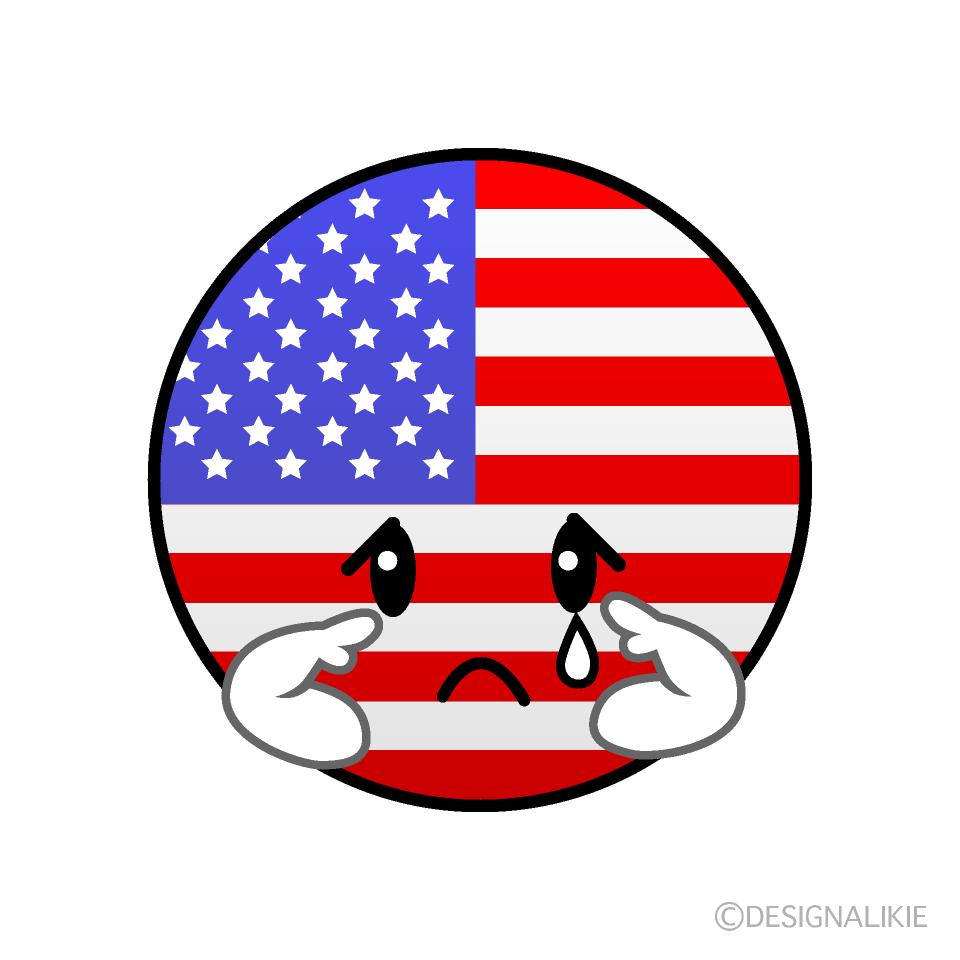 かわいい悲しいアメリカ国旗（丸型）イラスト
