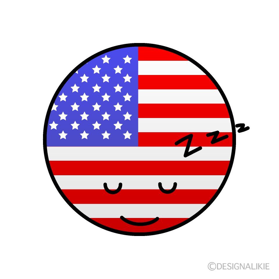 かわいい寝るアメリカ国旗（丸型）イラスト