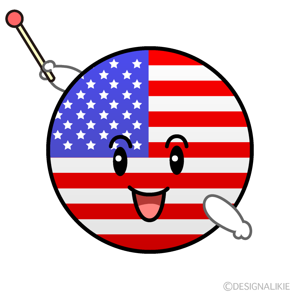 かわいい説明するアメリカ国旗（丸型）イラスト