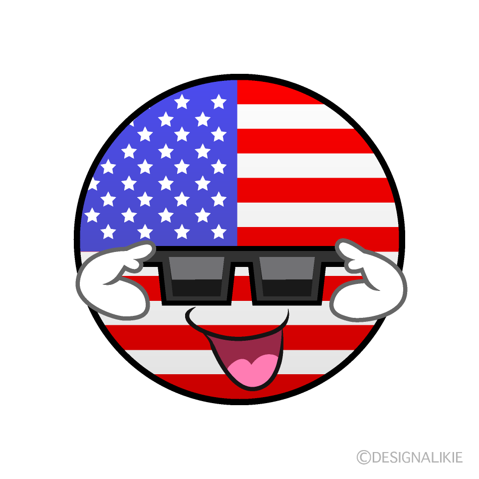 かわいいサングラスのアメリカ国旗（丸型）イラスト
