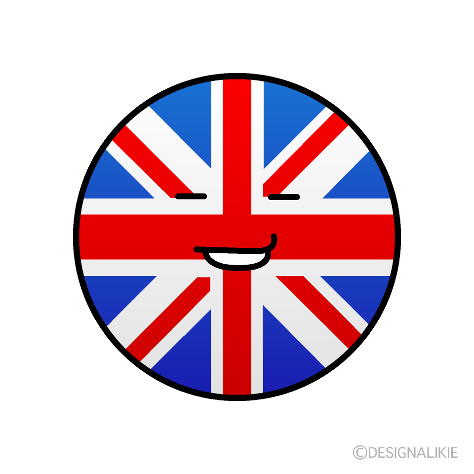 かわいいニヤリと笑うイギリス国旗（丸型）イラスト