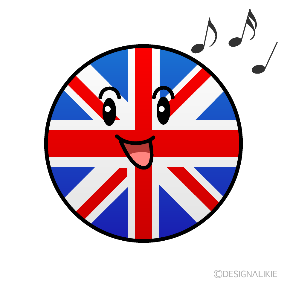 かわいい歌うイギリス国旗（丸型）イラスト
